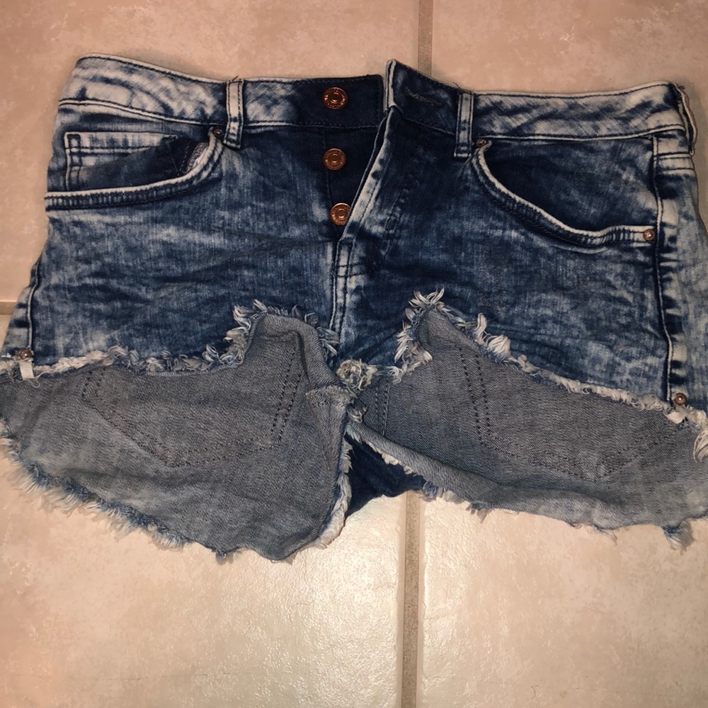 jean shorts with dark and light mix wash